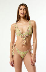 Pacsun Green Paisley Yara Ruffle Side Tie Cheeky Bikini Bottom