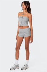 Edikted Lizzy Foldover Waffle Shorts