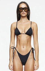LIONESS Black Rhinestone Ramirez Triangle Bikini Top