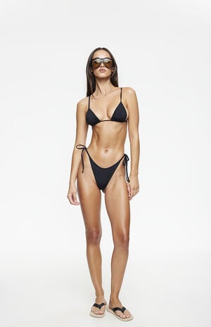 LIONESS Black Rhinestone Ramirez Triangle Bikini Top