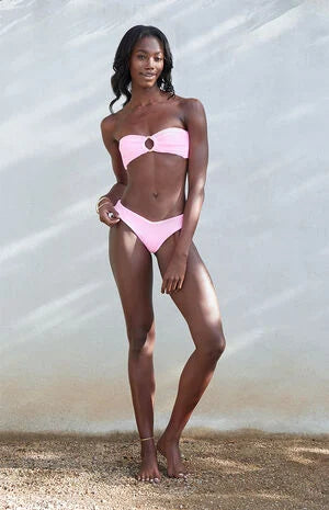 Kulani Kinis Pink Ribbed V Cheeky Bikini Bottom