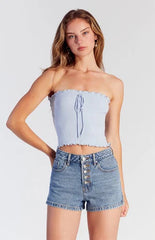 Pacsun Light Indigo Exposed Button High Waisted Denim Festival Shorts
