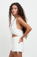 Pacsun Ivy High Waisted Festival Jean Shorts Stretch White