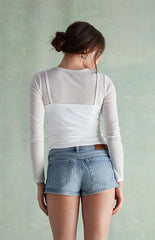RARE DNM EDIT Jamie Denim Micro Shorts Rhinestone Light Blue