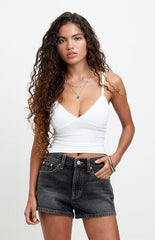 Pacsun Ivy High Waisted Festival Jean Shorts Contrast Stitch Black