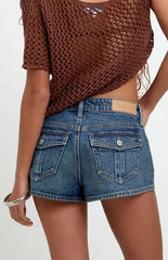 Pacsun Jamie Low Rise Jean Micro Shorts Button Pocket Dark Blue