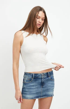 Pacsun Piper Stretch Whisker Medium Blue Jean Micro Mini Skirt