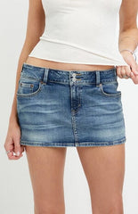 Pacsun Piper Stretch Whisker Medium Blue Jean Micro Mini Skirt