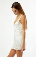 Beverly and Beck Satin Lace Trim Micro Mini Skirt