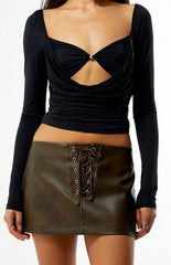 Third Charm Faux Leather Lace-Up Micro Skirt