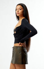 Third Charm Faux Leather Lace-Up Micro Skirt