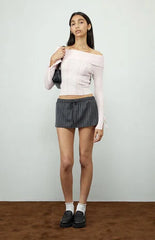Beverly and Beck Pinstripe Elastic Mini Skort