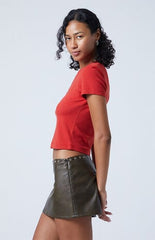 Third Charm Faux Leather Eyelet Mini Skort