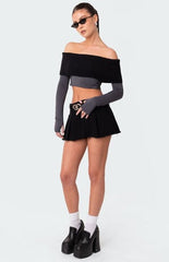 Edikted Washed Denim Pleated Micro Skort