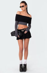 Edikted Washed Denim Pleated Micro Skort