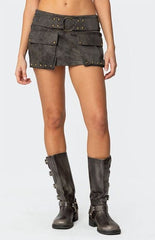 Edikted Marge Studded Faux Leather Mini Skort