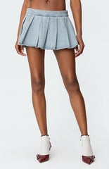 Edikted Elyssa Pleated Denim Mini Skort