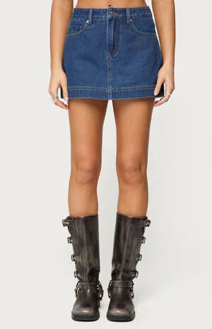 Edikted Felica High Waisted Denim Mini Skort