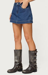 Edikted Felica High Waisted Denim Mini Skort