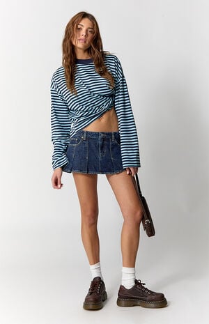 Pacsun Piper Dark Blue Pleated Low Rise Jean Micro Skirt