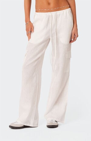 Edikted Lyric Linen Low Rise Cargo Pants