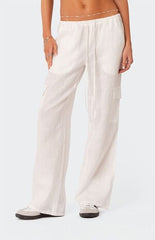 Edikted Lyric Linen Low Rise Cargo Pants