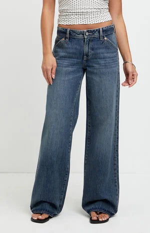 Pacsun Casey Low Rise Baggy Jeans Slant Pocket Dark Indigo