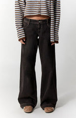 Pacsun Kaia Ultimate Low Rise Baggy Jeans Contrast Stitch Faded Black