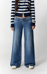 Pacsun Kaia Ultimate Low Rise Baggy Jeans No Waistband Dark Blue