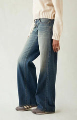 Pacsun Casey Low Rise Baggy Jeans Button Pocket Dark Blue Tinted