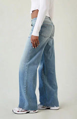 Pacsun Casey Low Rise Baggy Jeans Ripped Raw Cut Medium Blue