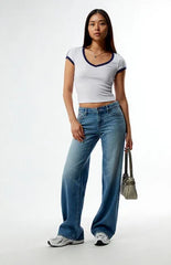 Pacsun Zoe Low Rise Girlfriend Jeans Medium Blue