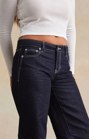 RARE DNM EDIT Dark Blue Metallic Contrast Stitch Low Rise Baggy Jeans
