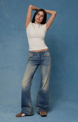 Pacsun Jade Low Rise Bootcut Jeans Button Pocket Light Blue