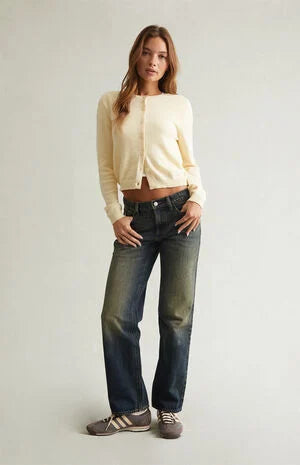Pacsun Jordyn Low Rise Straight Leg Jeans Tinted Dark Blue