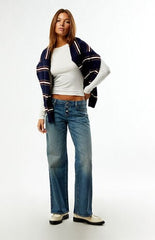 Pacsun Zoe Low Rise Girlfriend Jeans Ripped Exposed Button Medium Blue