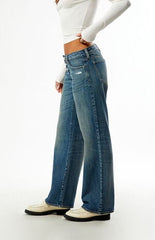 Pacsun Zoe Low Rise Girlfriend Jeans Ripped Exposed Button Medium Blue