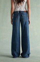 RARE DNM EDIT Light Blue Rhinestone Button Pocket Low Rise Baggy Jeans