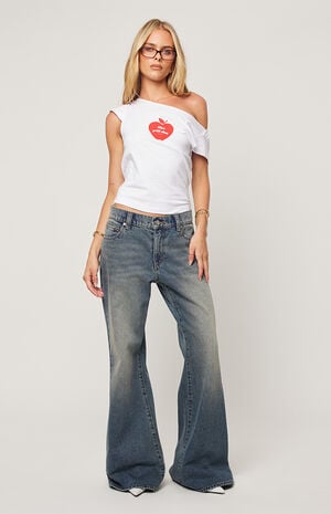 ABRAND Amalie Dark Indigo Low Rise Flare Baggy Jeans