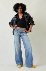 Pacsun Casey Low Rise Baggy Jeans Button Pocket Medium Blue