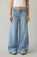 Pacsun Casey Low Rise Baggy Jeans Double Button Light Blue