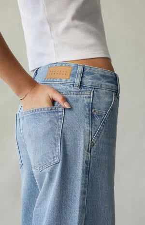 Pacsun Casey Low Rise Baggy Jeans Double Button Light Blue