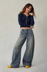 Pacsun Remi Baggy Barrel Jeans Knee Dart Dark Indigo