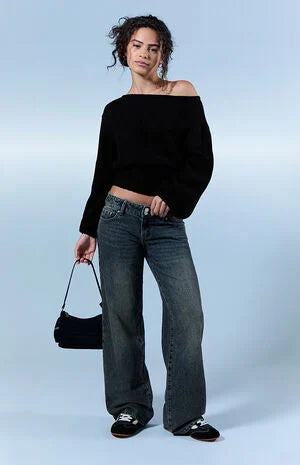 Pacsun Zoe Low Rise Girlfriend Jeans Dark Blue