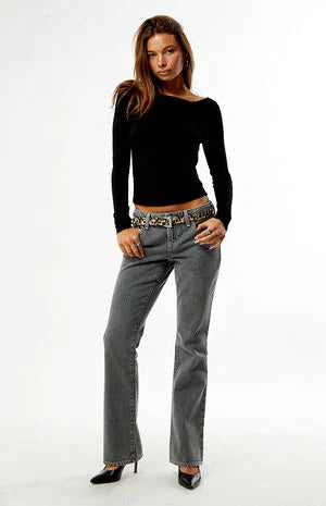 Pacsun Jade Low Rise Bootcut Jeans Button Pocket Gray