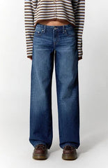 Pacsun Casey Low Rise Baggy Jeans Button Flap Pocket Dark Blue