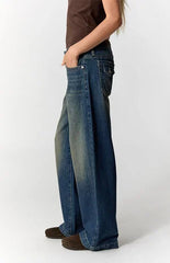 Pacsun Kaia Ultimate Low Rise Baggy Jeans Button Pocket Tint Dark Blue