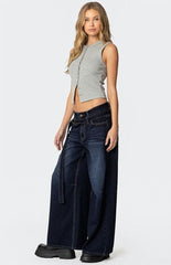 Edikted Super Baggy Belted Low Rise Jeans