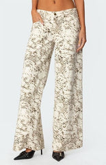 Edikted Snow Leopard Low Rise Baggy Jeans