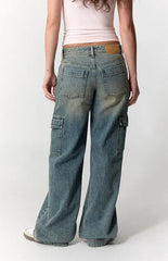 Pacsun Casey Low Rise Baggy Jeans Tinted Cargo Medium Blue